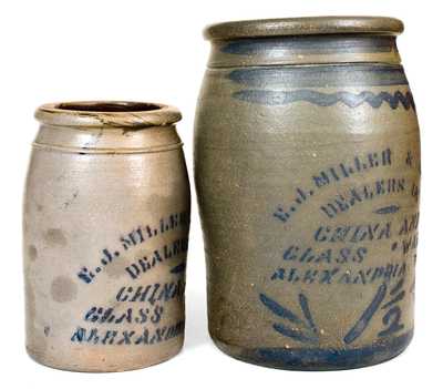 Lot of Two: E. J. MILLER & SON / ALEXANDRIA, VA Stoneware Advertising Jars