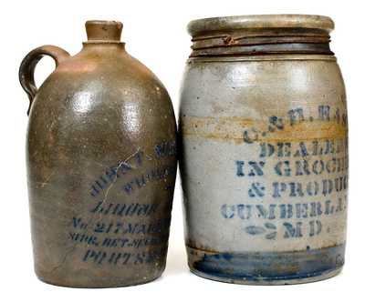 Lot of Two: Western PA Stoneware Advertising for PORTSMOUTH, OH and CUMBERLAND, MD