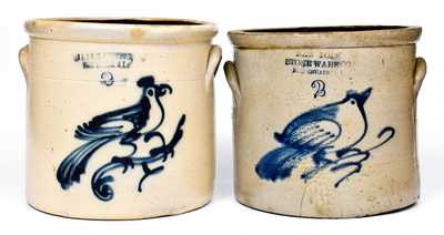 Lot of Two: 2 Gal. FORT EDWARD, NY Stoneware Bird-Decorated Crocks