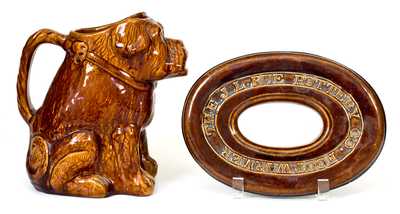 Lot of Two: John L. Rue / Matawan, NJ Rockingham Ware Bulldog and Signed Footwarmer