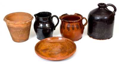 Lot of Five: New Jersey Redware incl. EAST LAKE POTTERY / BRIDGETON, N.J. and W. SMITH