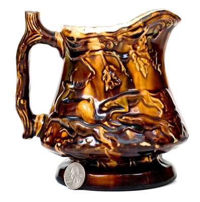 Rare Rockingham Ware Hunt Scene Pitcher att. Swan Hill Pottery, South Amboy, NJ