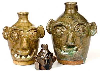 Lot of Three: B. B. CRAIG / VALE, NC Stoneware Face Jugs