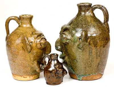 Lot of Three: B. B. CRAIG / VALE, NC Stoneware Face Jugs