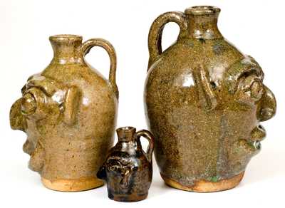 Lot of Three: B. B. CRAIG / VALE, NC Stoneware Face Jugs