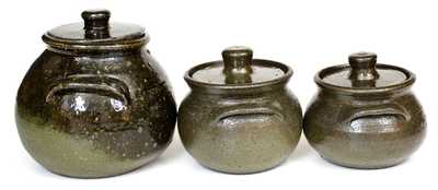 Lot of Three: Lanier Meaders (Cleveland, GA) Stoneware Covered Jars
