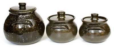 Lot of Three: Lanier Meaders (Cleveland, GA) Stoneware Covered Jars