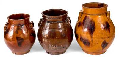 Lot of Three: Manganese-Decorated Redware Jars, probably Central NJ