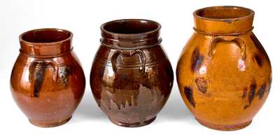 Lot of Three: Manganese-Decorated Redware Jars, probably Central NJ