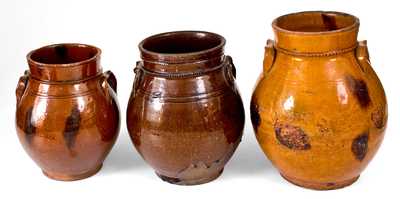 Lot of Three: Manganese-Decorated Redware Jars, probably Central NJ