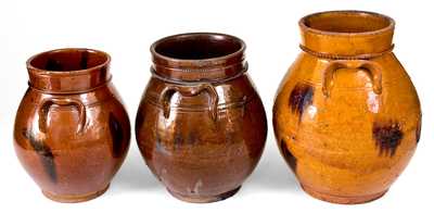 Lot of Three: Manganese-Decorated Redware Jars, probably Central NJ