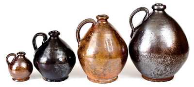 Lot of Four: Ovoid Manganese-Glazed Redware Jugs, Thorne Pottery, Crosswicks, NJ