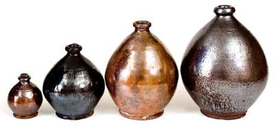 Lot of Four: Ovoid Manganese-Glazed Redware Jugs, Thorne Pottery, Crosswicks, NJ