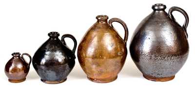 Lot of Four: Ovoid Manganese-Glazed Redware Jugs, Thorne Pottery, Crosswicks, NJ