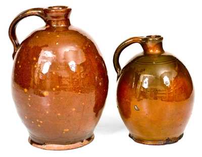 Lot of Two: Ovoid New England Redware Jugs