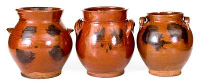 Lot of Three: Norwalk, CT Ovoid Handled Redware Jars