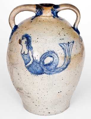 Exceedingly Rare Cornwall, New York Incised Mermaid Stoneware Water Cooler