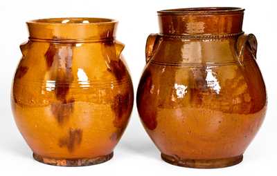 Two Glazed Redware Jars, Norwalk, CT or Huntington, Long Island, NY
