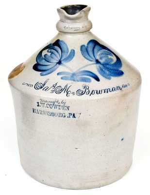 Rare and Important J. W. COWDEN / HARRISBURG, PA Syrup Jug w/ Muncy, PA Inscription