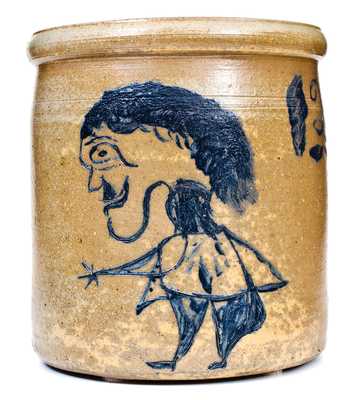 Exceptional Ohio Stoneware Crock w/ Incised Folk Art Figure of a Man