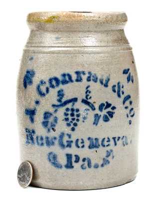 Fine Small A. Conrad & Co. / New Geneva, PA Stoneware Canning Jar w/ Stencilled Grapes