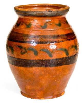 Rare New York State Redware Jar w/ Two-Color Slip Decoration