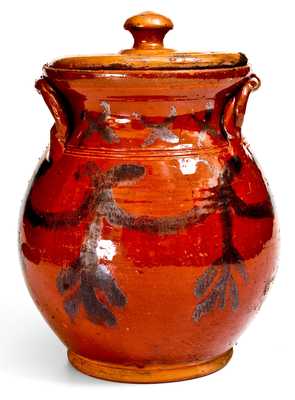 Exceptional David Mandeville, Circleville, NY Redware Rope-Handled Jar