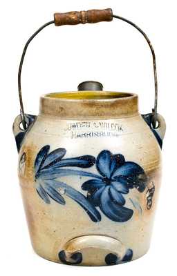 COWDEN & WILCOX / HARRISBURG, PA Stoneware Batter Pail w/ Floral Decoration