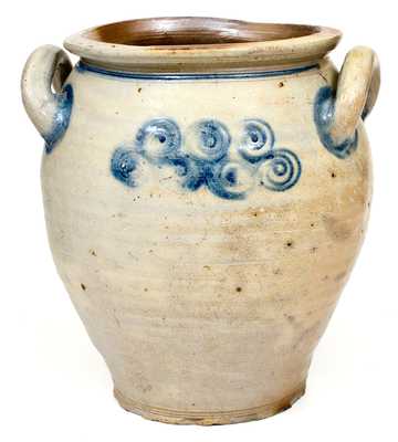 Fine att. Capt. James Morgan, Cheesequake, NJ, c1775 Loop-Handled Stoneware Jar