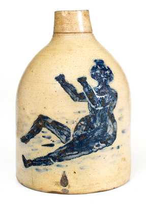 Rare Half-Gallon Stoneware Jug w/ Detailed Bathing Beauty Decoration