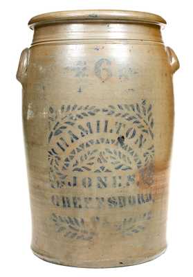 6 Gal. HAMILTON & JONES / GREENSBORO, PA Stoneware Jar w/ Stenciled Decoration