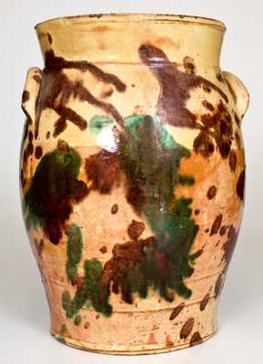 Very Rare 2 Gal. Multi-Glazed Redware Jar, Strasburg, VA, circa 1890