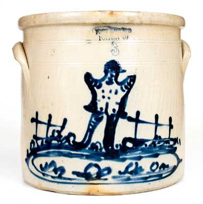 Extremely Rare FORT EDWARD POTTERY CO. Stoneware Crock w/ Elaborate Scarecrow Scene