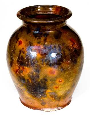 New England Redware Jar w/ Flared Rim and Manganese Decoration