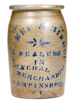 Rare MARTINSBURG, WV Stoneware Advertising Jar with Double-Sided Stencil