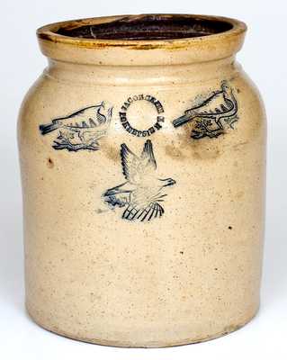 Rare JACOB CAIRE / PO'KEEPSIE, NY Stoneware Jar w/ Impressed Birds and Eagle Designs