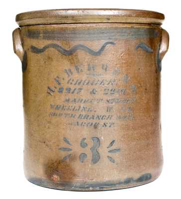 3 Gal. H. F. BEHRENS / WHEELING, WV Stoneware Advertising Crock