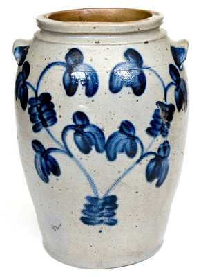 3 Gal. Baltimore Stoneware Jar with Elaborate Floral Decoration