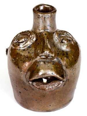 Rare Small-Sized Stoneware Face Jug, attributed to Brown Pottery, Arden, NC, c1930