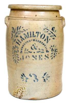 3 Gal. HAMILTON & JONES, Greensboro, PA Stoneware Jar