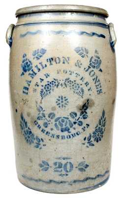 20 Gal. HAMILTON & JONES / STAR POTTERY / GREENSBORO, PA Stoneware Jar