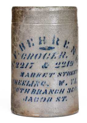 Small-Sized H. F. BEHRENS / WHEELING, W. VA Stoneware Canning Jar