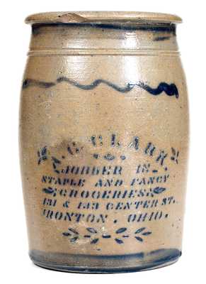 Unusual IRONTON, OHIO Stoneware Jar with Stenciled Advertising