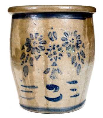 2 Gal. Western PA Stoneware Cream Jar with Stenciled Floral Decoration