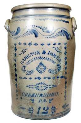 Fine 12 Gal. HAMILTON & JONES / GREENSBORO, PA Stoneware Jar