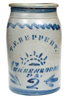 T. F. REPPERT / GREENSBORO, PA 2 Gal. Stoneware Jar w/ Rising Sun Decoration