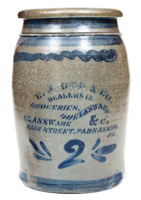 Unusual PARNASSAS, PA Western PA Stoneware Advertising Jar