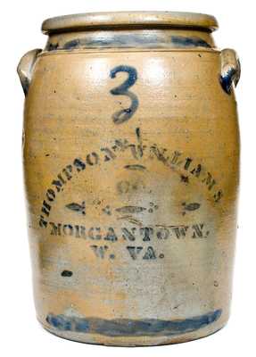 3 Gal. THOMPSON & WILLIAMS / MORGANTOWN, W. VA Stoneware Jar