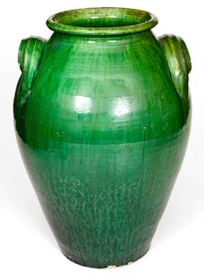 Large-Sized Redware Jar with Vibrant Green Glaze