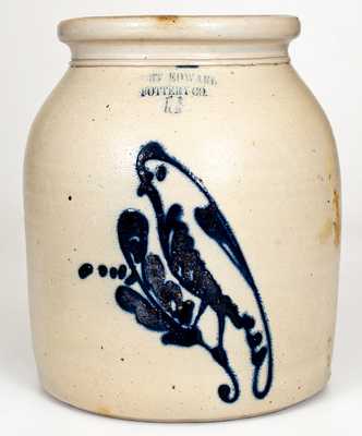 FORT EDWARD POTTERY CO. 1 1/2 Gal. Stoneware Jar with Bird Decoration